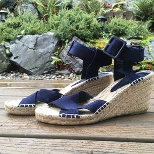 VINCE Blue Suede Espadrilles Wedge Heel Sandal